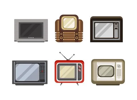 Retro Outdated Tv or Television Transmission Device with Screen and Antenna Illustrazione stock