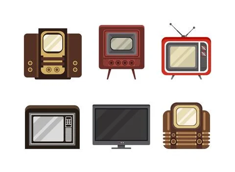 Retro Outdated Tv or Television Transmission Device with Screen and Antenna Illustrazione stock