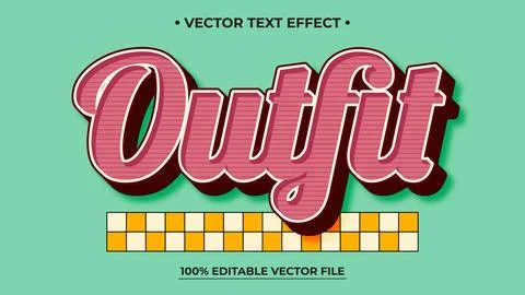 Retro Outfit Text Effect with Shadow and Checkered Pattern on Green Backgroun Illustrazione stock