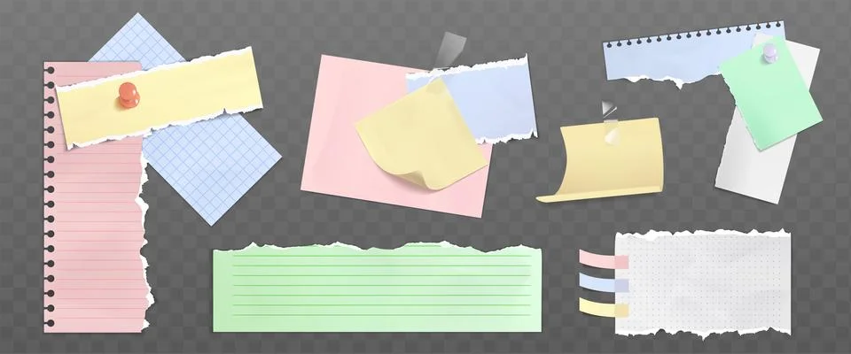 Retro paper notebook elements with adhesive tape Stock Illustration