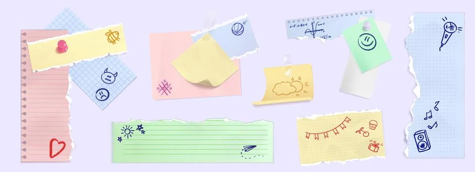 Retro paper notebook elements with adhesive tape Stock Illustration