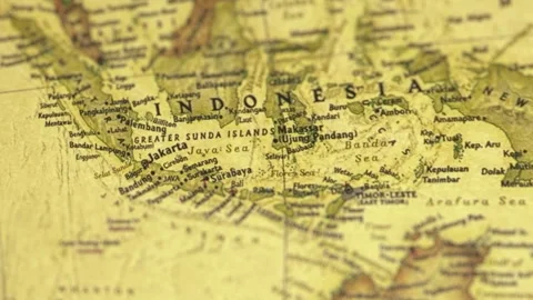 Retro Parchment World Map Countries Indonesia And Australia. Stock Footage 124074918