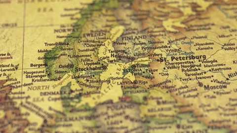 Retro Parchment World Map Countries Europe. Stock Footage 124075543