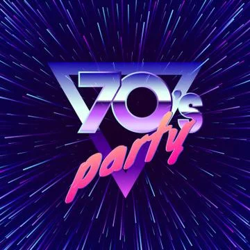 Retro party 70s. Movement through the universe in neon colors. Vintage music  Stock Illustration