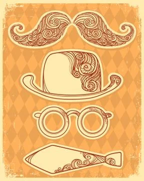 Retro party objects .vector illustration on old paper Stock Illustration