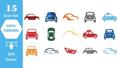 Retro passenger car icon vector set with automobile transportation transport Stock Illustration