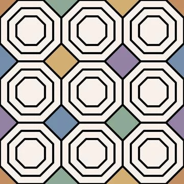 Retro pastel geometric nested octagon seamless pattern flat outline. 스톡 일러스트
