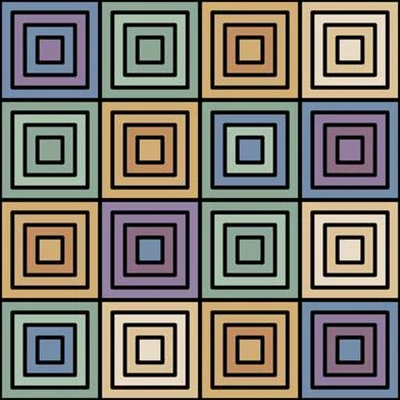Retro pastel geometric nested squares grid pattern flat outline. 스톡 일러스트