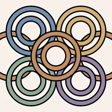 Retro pastel interlocking circular knot in flat outline. Stock Illustration