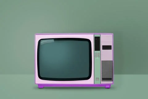 Retro pastel pink TV on green background.  vintage and minimalism Stock Photos