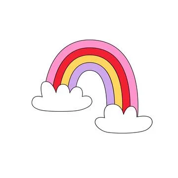 Retro pastel rainbow with clouds Stock Illustration