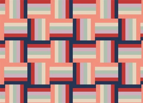 Retro Pastel Striped Geometric Pattern With Square Tiles Seamless Backgroun.. Illustrazione stock