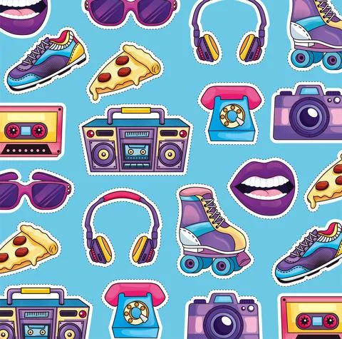 Retro patches pattern イラスト素材