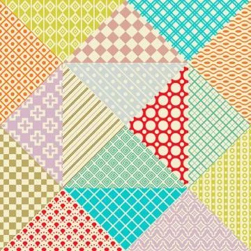 Retro patchwork. 16 Vector seamless patterns. Endless texture 库存插图