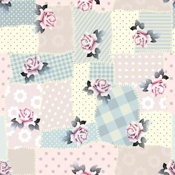 Retro patchwork with roses. Stockillustratie