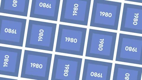 Retro pattern with 1980 year in blue squares on a white background. Motion Stock Illustration