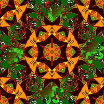 Retro pattern antique style acanthus. Vintage baroque mandala ornament on green, イラスト素材