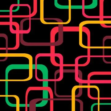 Retro pattern black background with squares - rounded. Illustrazione stock