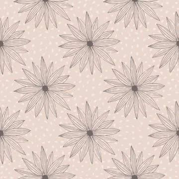 Retro pattern with black flowers on pink background with white dots. Vector i Illustrazione stock