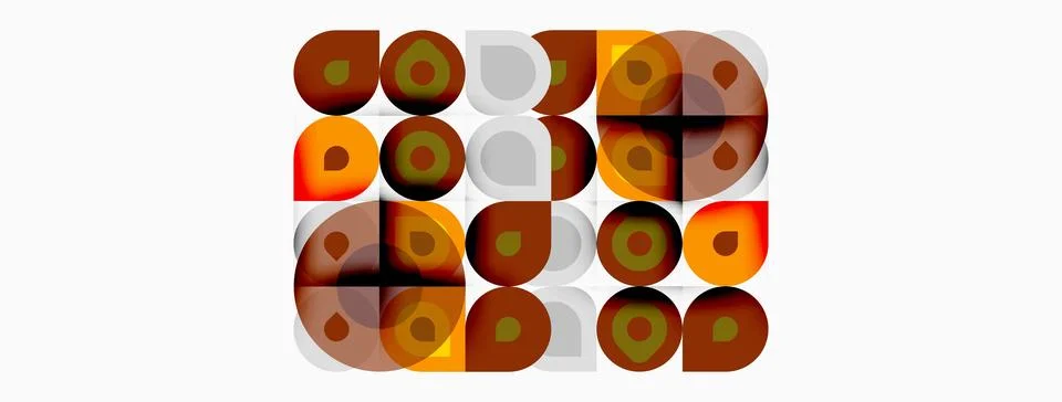 Retro pattern. Circles, squares overlap creating geometric design. Warm tones Illustrazione stock