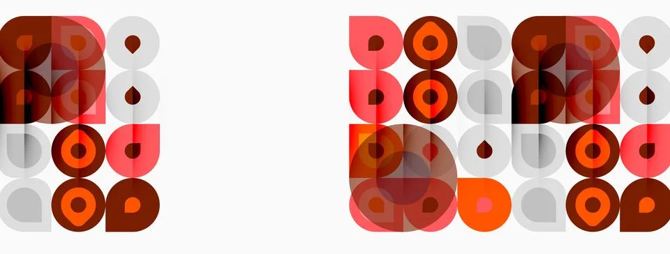 Retro pattern. Circles, squares overlap creating abstract design. Warm tones Illustrazione stock
