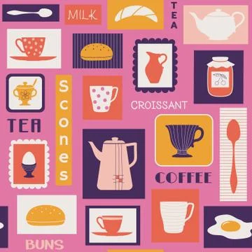 Retro pattern with dishes for breakfast Stock Illustration