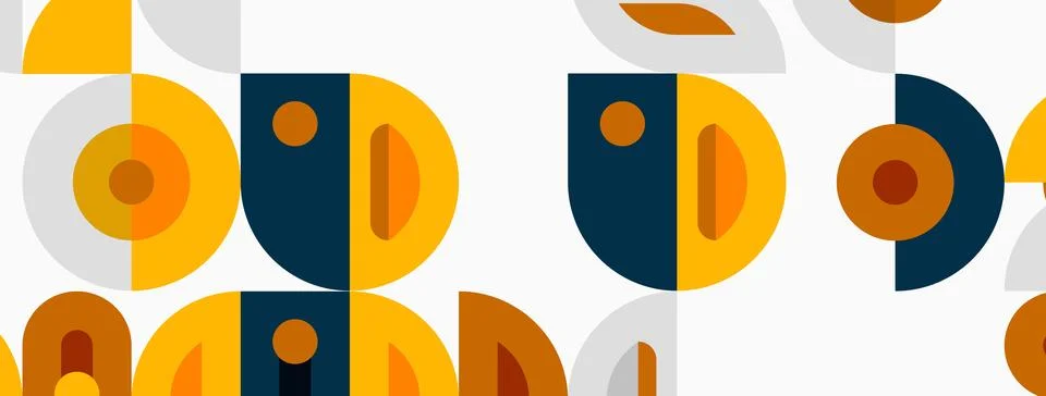 Retro pattern features abstract faces. Yellow, navy, gray tones create playfu Stock Illustration