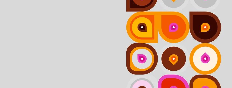 Retro pattern features concentric circles, various warm colors. Design evokes 스톡 일러스트