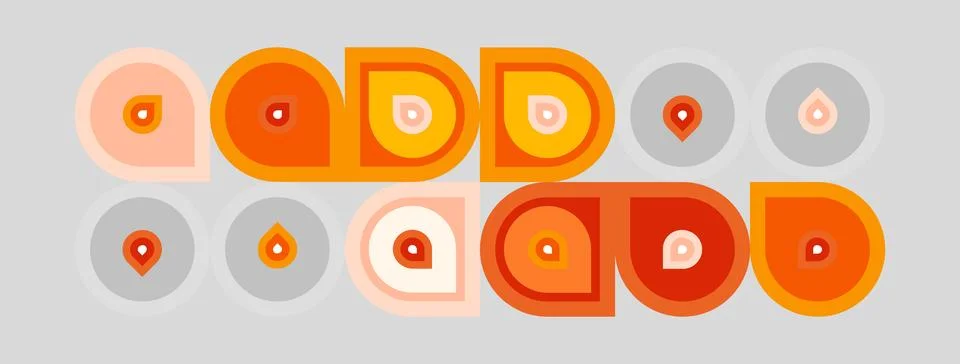 Retro pattern features concentric circles, orange hues, varying sizes. Stock Illustration