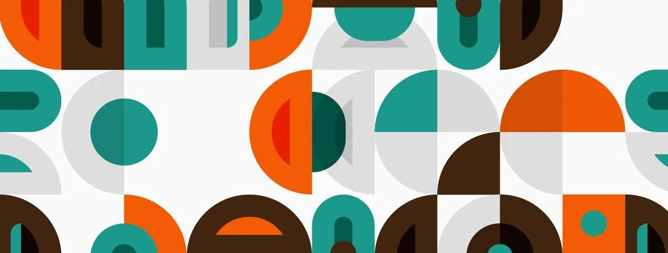 Retro pattern features geometric shapes. Circles, semicircles, rectangles c.. イラスト素材