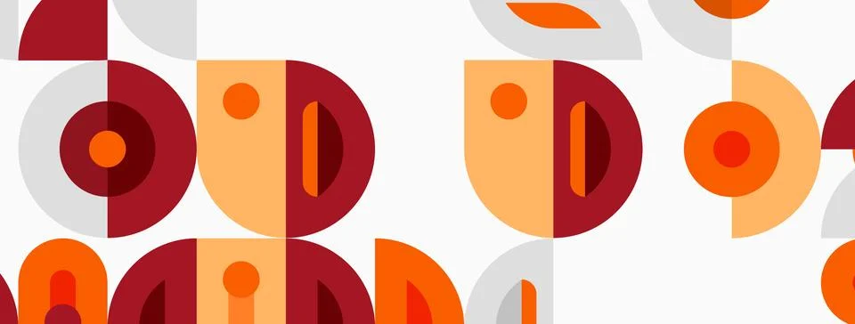 Retro pattern features geometric shapes, circles, squares, warm colors. Desig Illustrazione stock