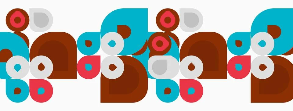 Retro pattern features geometric shapes, circles, squares. Colors include b.. Illustrazione stock