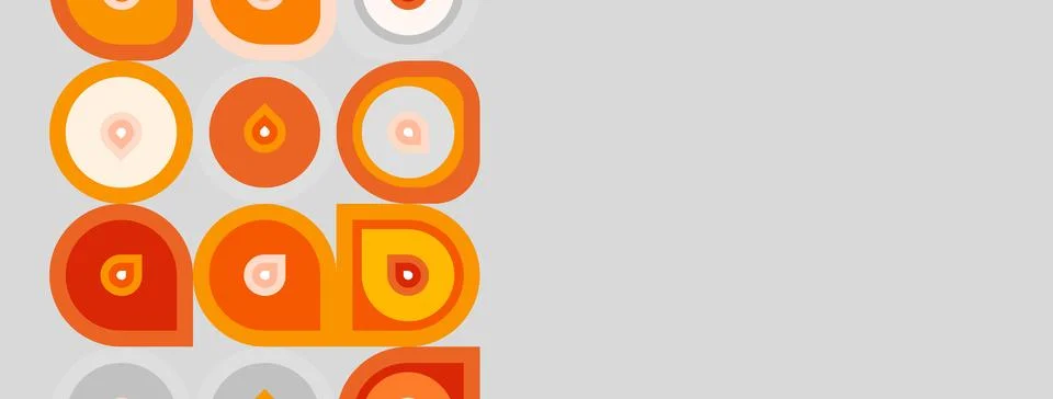 Retro pattern features orange circles, varying sizes, gray background. Simple Stock Illustration