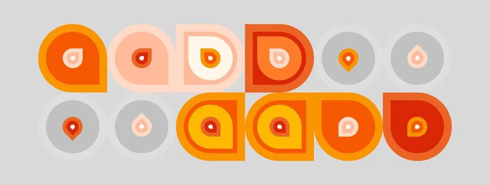 Retro pattern features orange, peach circles. Various sizes, shapes create Illustrazione stock