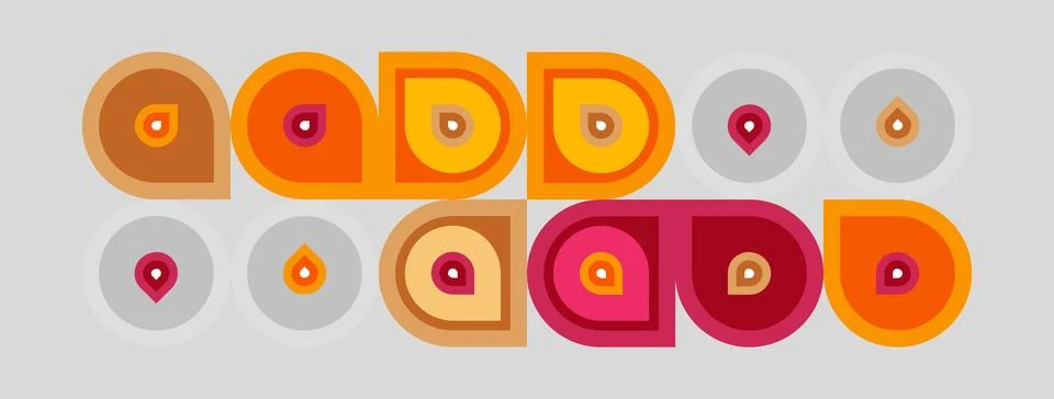 Retro pattern features orange, red circles. Various sizes, shapes create 스톡 일러스트