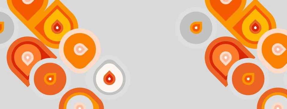 Retro pattern features orange shapes, circles, curves. Background is light .. Stock Illustration