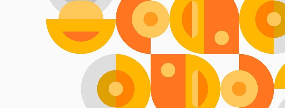 Retro pattern features orange, yellow shapes. Circles, arcs create midcentury Illustrazione stock