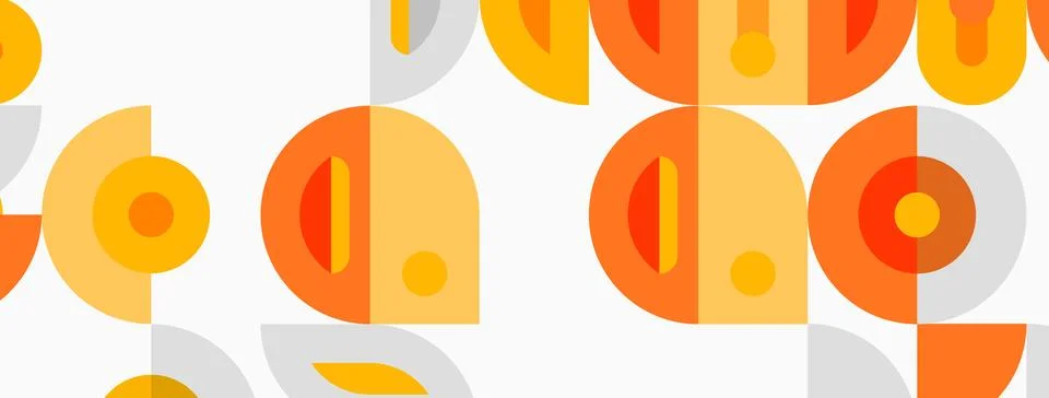 Retro pattern features overlapping circles, orange, yellow, gray hues. Simple Illustrazione stock