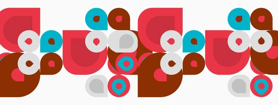 Retro pattern features overlapping circles, red, brown, turquoise, gray hues. Stock Illustration