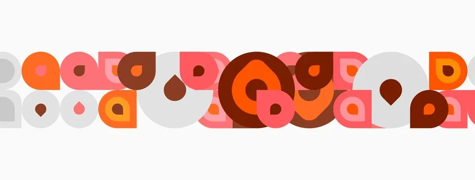 Retro pattern features overlapping circles, squares, muted orange, brown, bei Stockillustratie