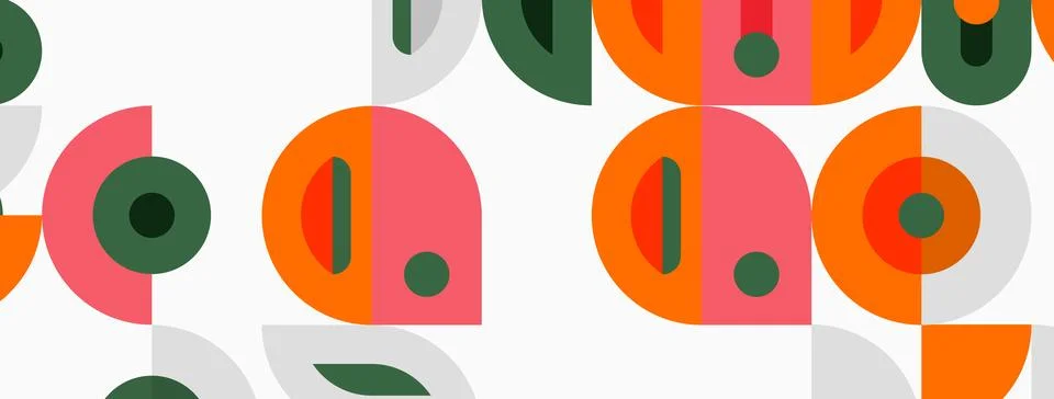 Retro pattern features overlapping circles, rectangles. Colors include orange 스톡 일러스트