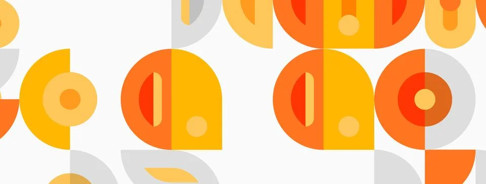 Retro pattern features overlapping circles, semicircles. Orange, gray tones Stockillustratie