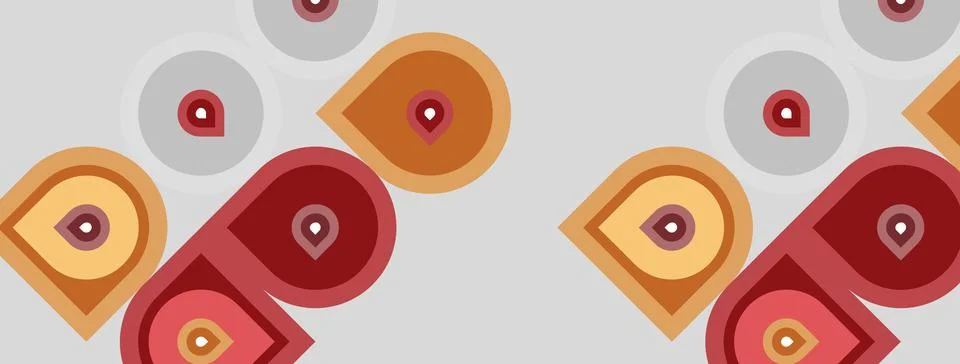Retro pattern features overlapping circles, rectangles. Warm colors dominate Stock Illustration
