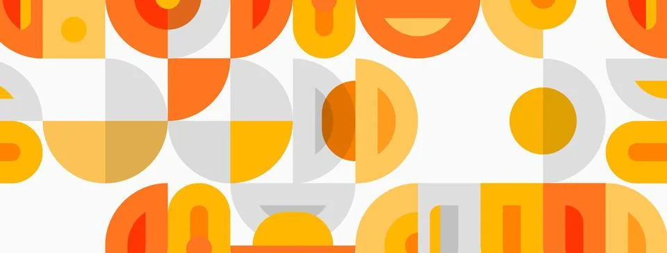 Retro pattern features overlapping semicircles, squares, dots. Warm orange, イラスト素材