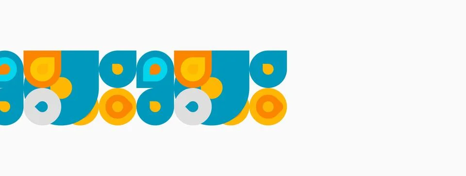 Retro pattern features repeating blue, yellow shapes. Circles, rectangles 库存插图