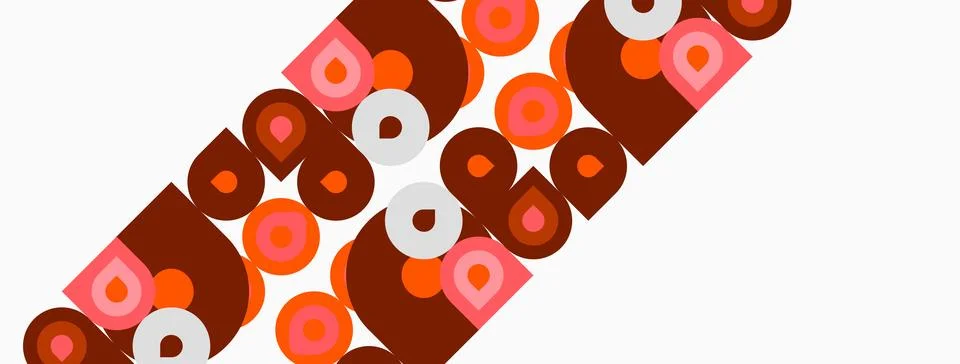 Retro pattern features repeating circles, squares, rectangles. Warm colors Stock Illustration