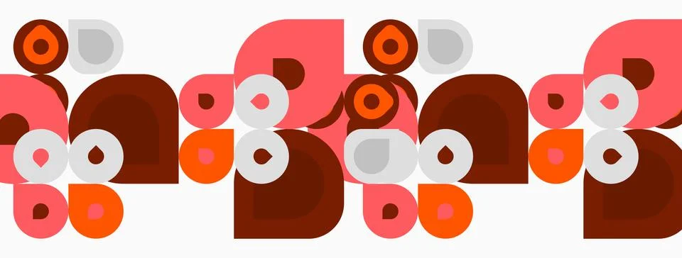 Retro pattern features repeating geometric shapes. Brown, orange, pink hues Illustrazione stock