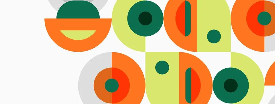 Retro pattern features repeating geometric shapes. Circles, semicircles, dots Stockillustratie