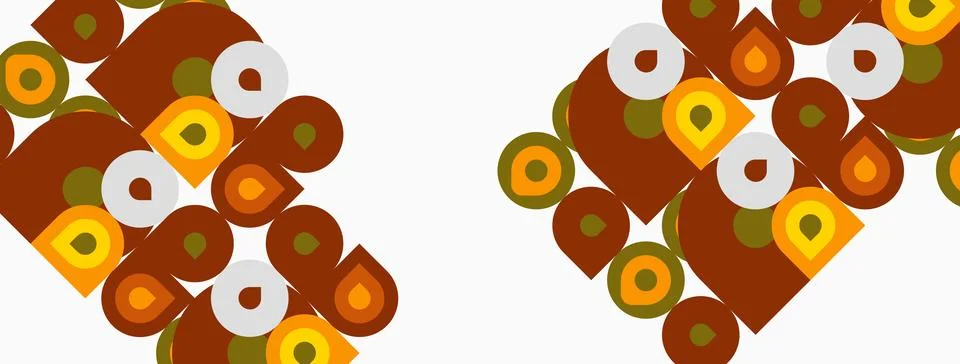 Retro pattern features repeating geometric shapes. Brown, gold, olive tones Illustrazione stock