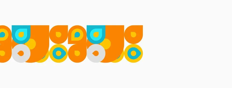 Retro pattern features repeating geometric shapes. Orange, blue, light blue, Illustrazione stock